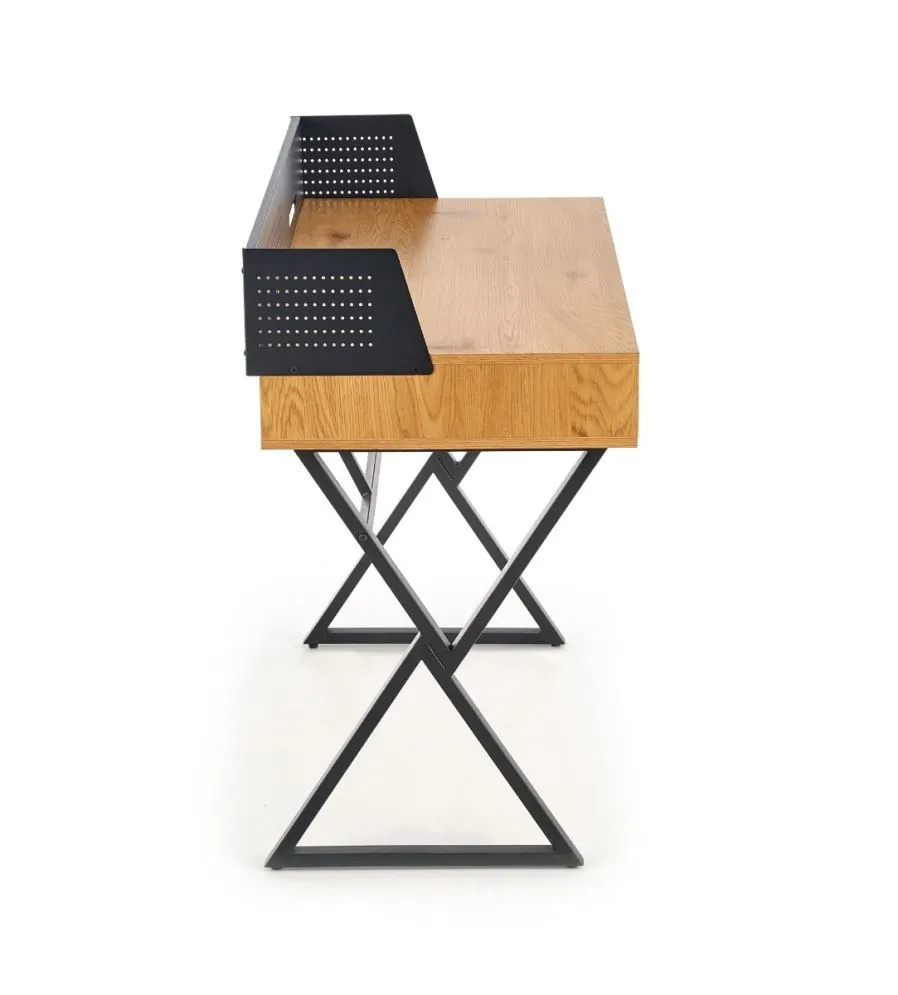Biurko B43 dąb złoty/czarne z przesuwnymi frontami | MIRAT. styl LOFT