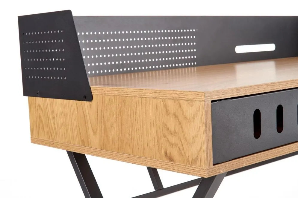 Biurko B43 dąb złoty/czarne z przesuwnymi frontami | MIRAT. styl LOFT