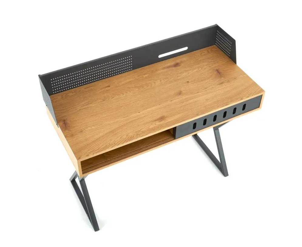 Biurko B43 dąb złoty/czarne z przesuwnymi frontami | MIRAT. styl LOFT