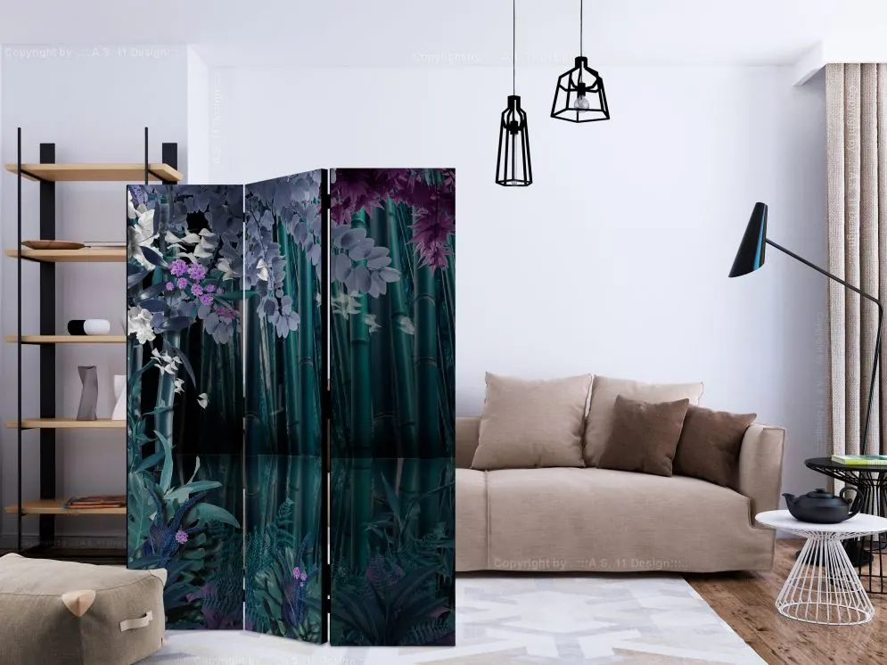 Parawan dwustronny Kwiaty 135x172 cm 3-częściowy niebieski | MIRAT.