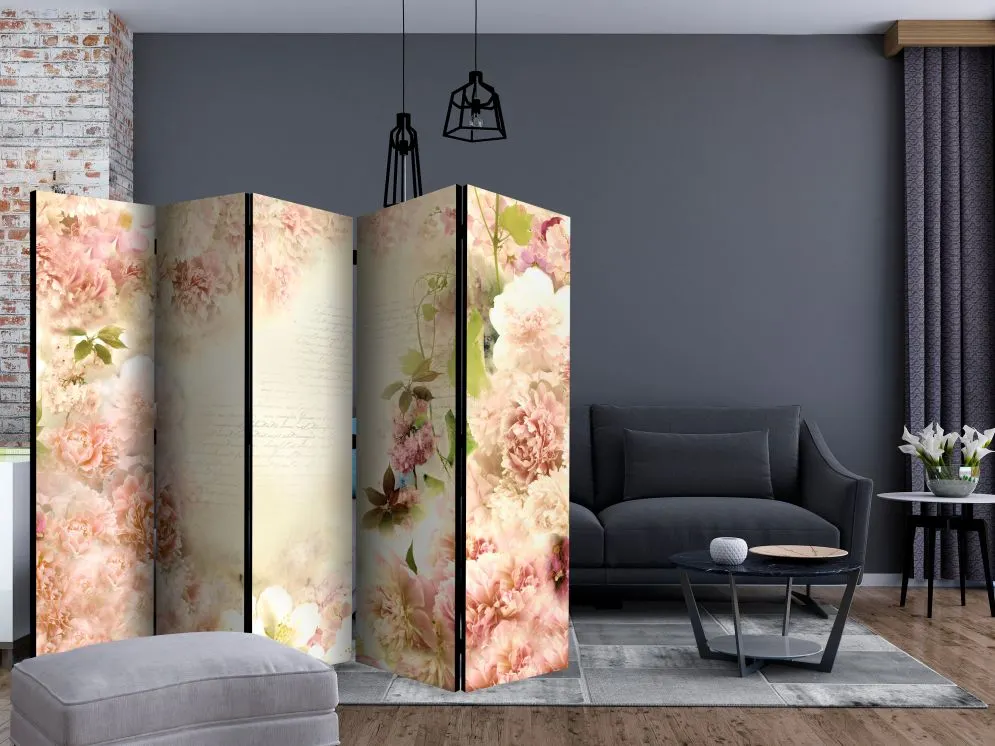 Parawan dwustronny Kwiaty 225x172 cm 5-częściowy biały | MIRAT.
