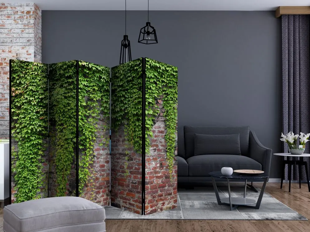Parawan dwustronny Liście 225x172 cm 5-częściowy zielony | MIRAT.