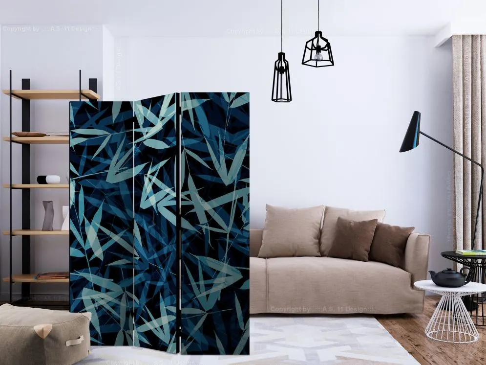 Parawan dwustronny Liście 135x172 cm 3-częściowy niebieski | MIRAT.