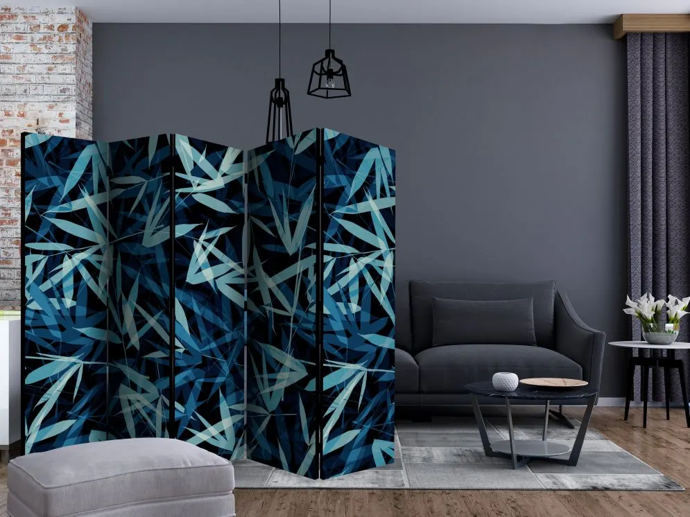 Parawan dwustronny Liście 225x172 cm 5-częściowy niebieski | MIRAT.