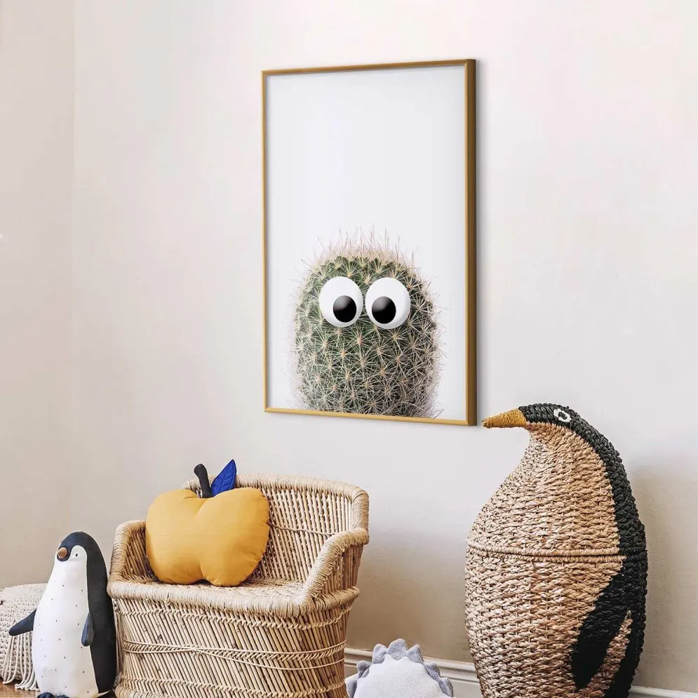 Plakat Kaktus z oczami 60x90 cm z ramą złotą bez marginesu | MIRAT.