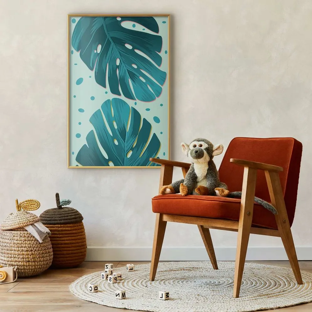 Plakat Zroszone liście 60x90 cm z ramą złotą bez marginesu | MIRAT.