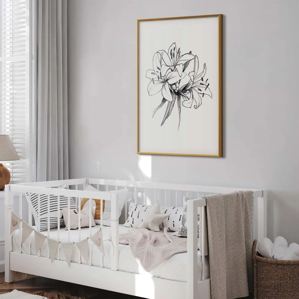 Plakat Rysowane kwiaty 40x60 cm z ramą złotą bez marginesu | MIRAT.
