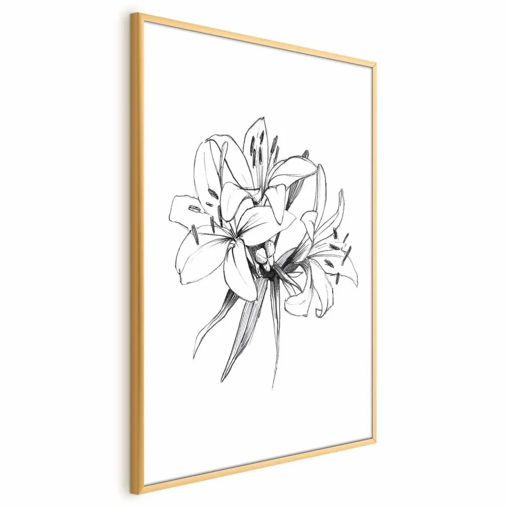 Plakat Rysowane kwiaty 40x60 cm z ramą złotą bez marginesu | MIRAT.