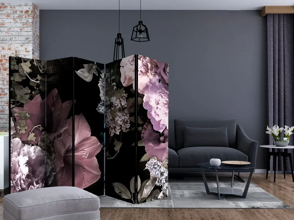 Parawan akustyczny Kwiaty 225x172 cm 3-częściowy czarny | MIRAT.