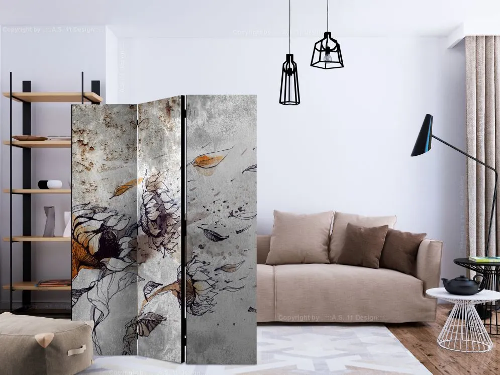 Parawan akustyczny Kwiaty 135x172 cm 3-częściowy szary | MIRAT.