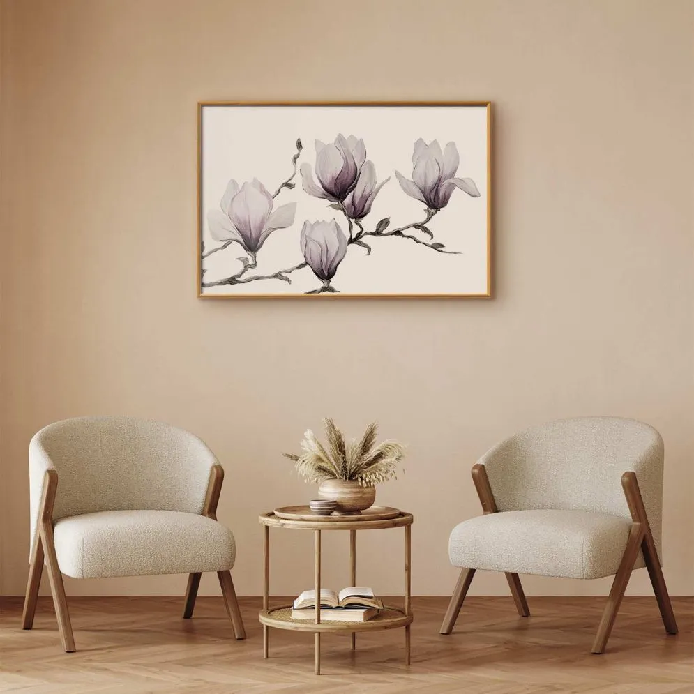 Plakat Malowane magnolie 90x60 cm z ramą złotą bez marginesu | MIRAT.