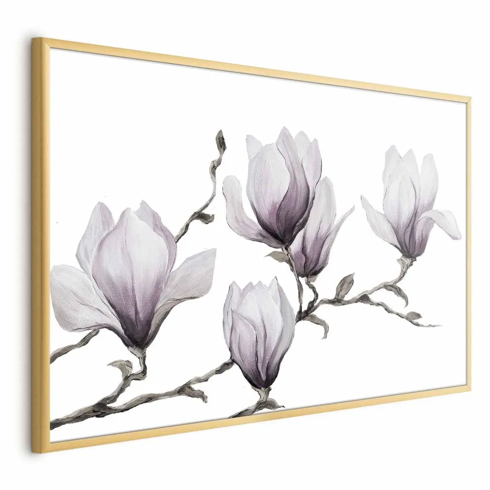 Plakat Malowane magnolie 90x60 cm z ramą złotą bez marginesu | MIRAT.