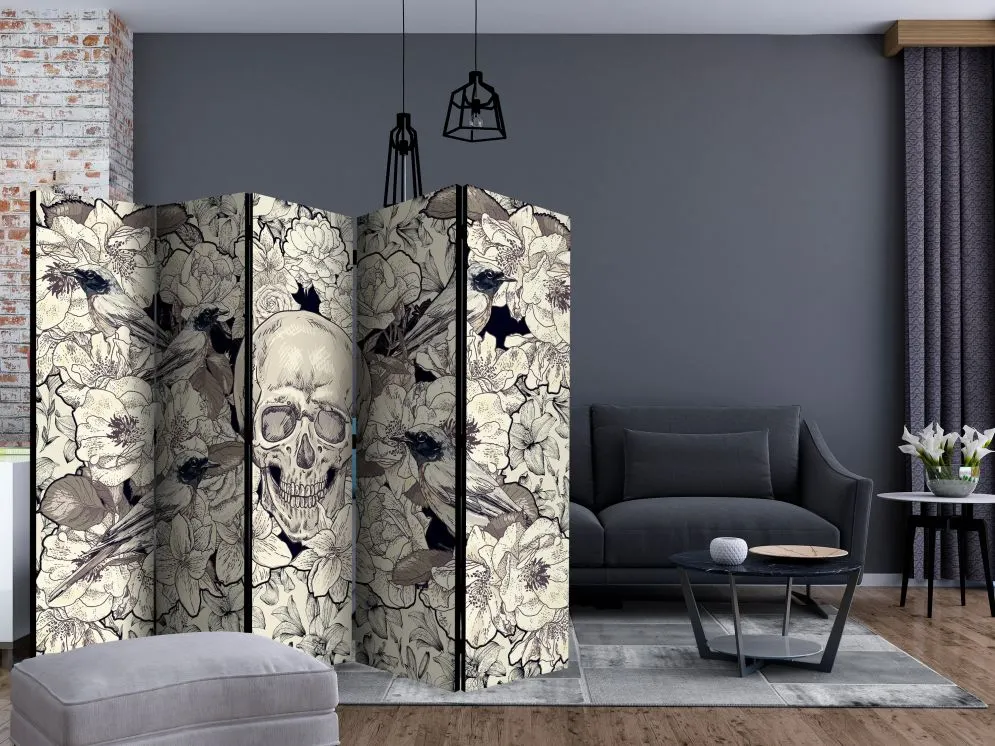 Parawan dwustronny Kwiaty 225x172 cm 5-częściowy beżowy | MIRAT.