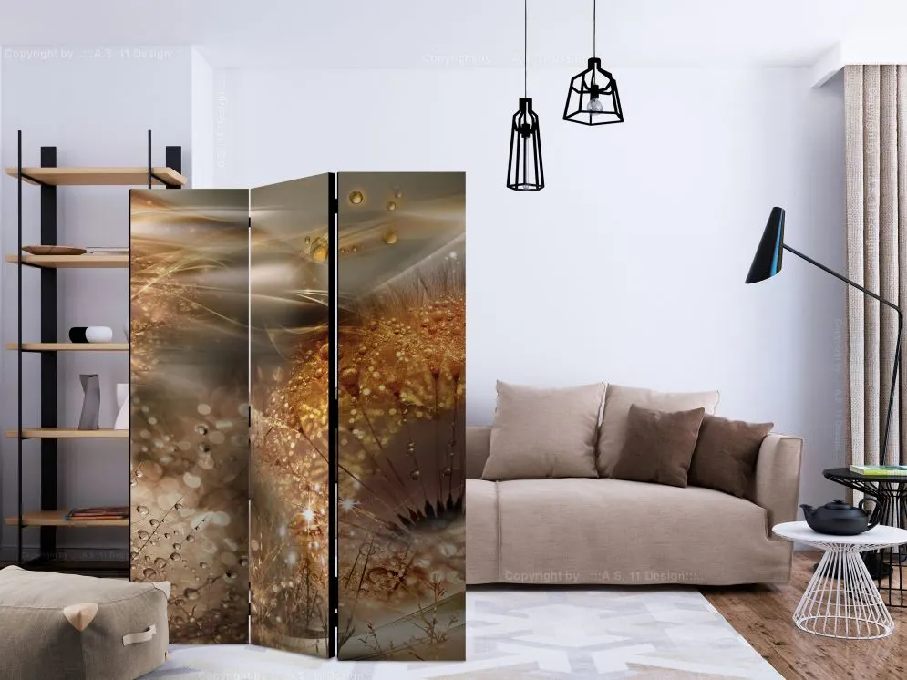 Parawan jednostronny Kwiaty 135x172 cm 3-częściowy brązowy | MIRAT.