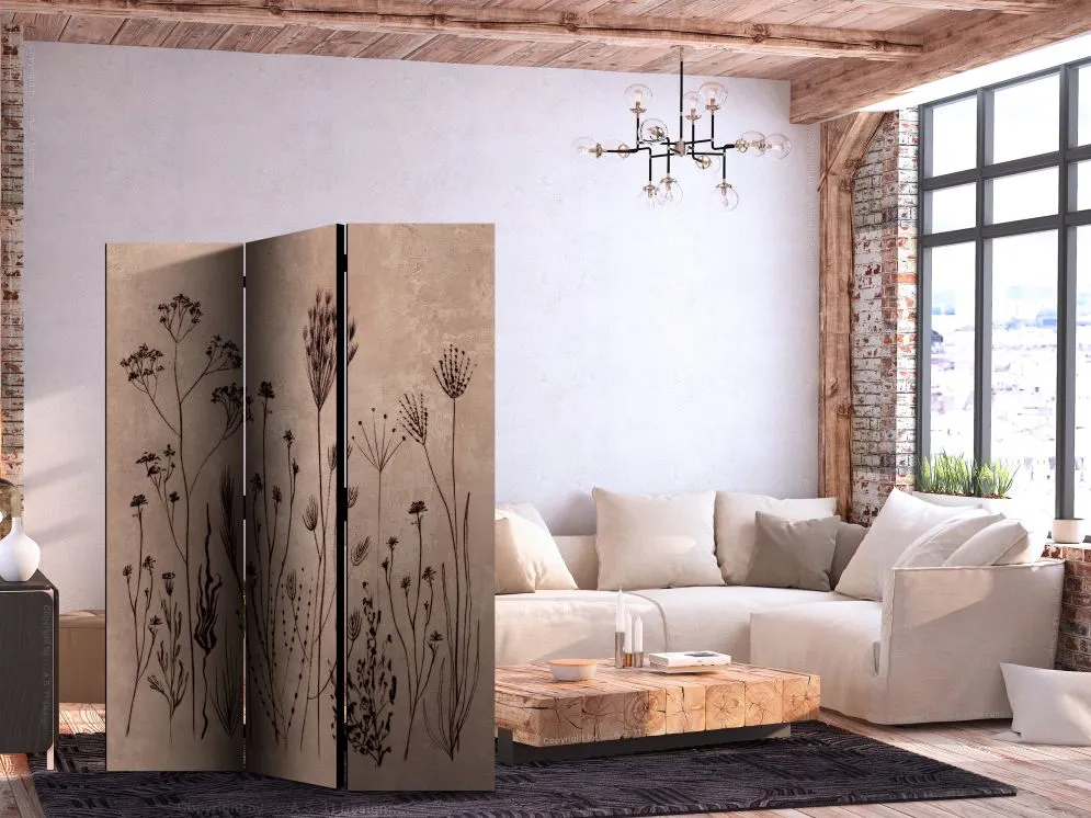 Parawan akustyczny Kwiaty 135x172 cm 3-częściowy beżowy | MIRAT.
