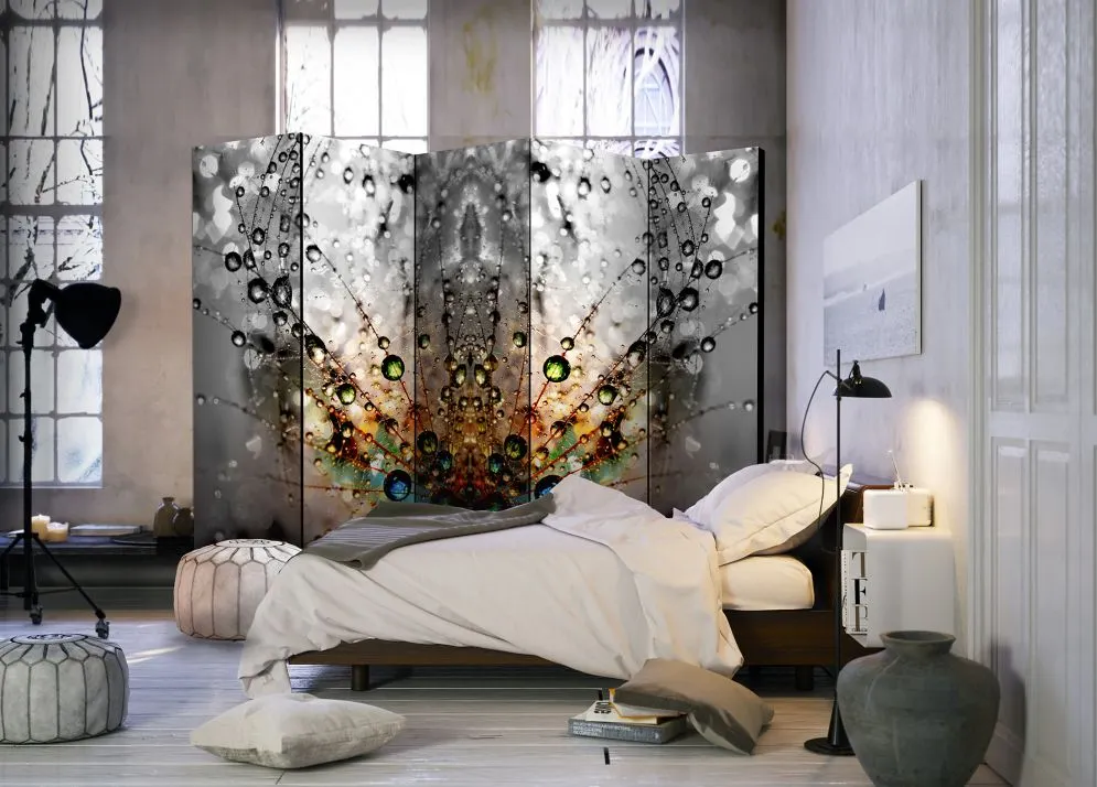 Parawan dwustronny Kwiaty 225x172 cm 5-częściowy szary | MIRAT.