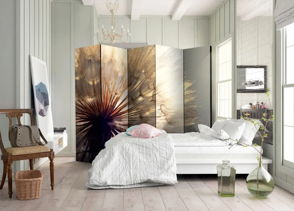 Parawan dwustronny Kwiaty 225x172 cm 3-częściowy szary | MIRAT.