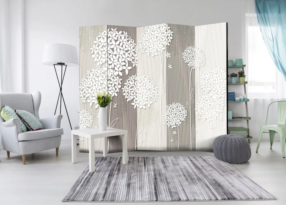 Parawan akustyczny Kwiaty 225x172 cm 3-częściowy szary | MIRAT.