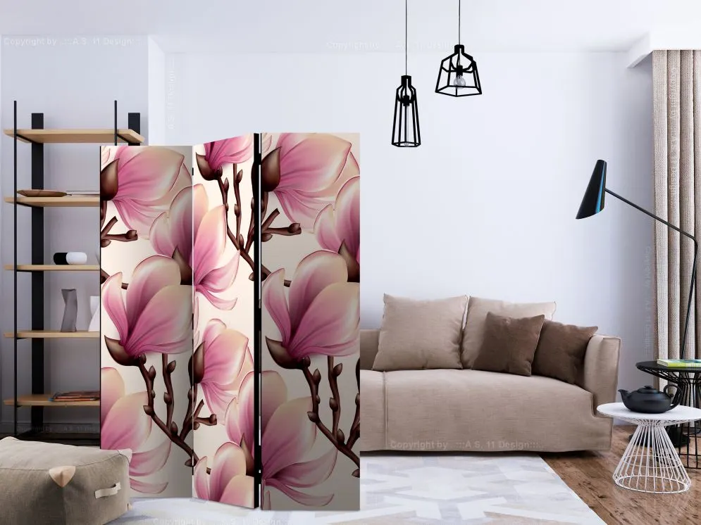 Parawan jednostronny Kwiaty 135x172 cm 3-częściowy beżowy | MIRAT.
