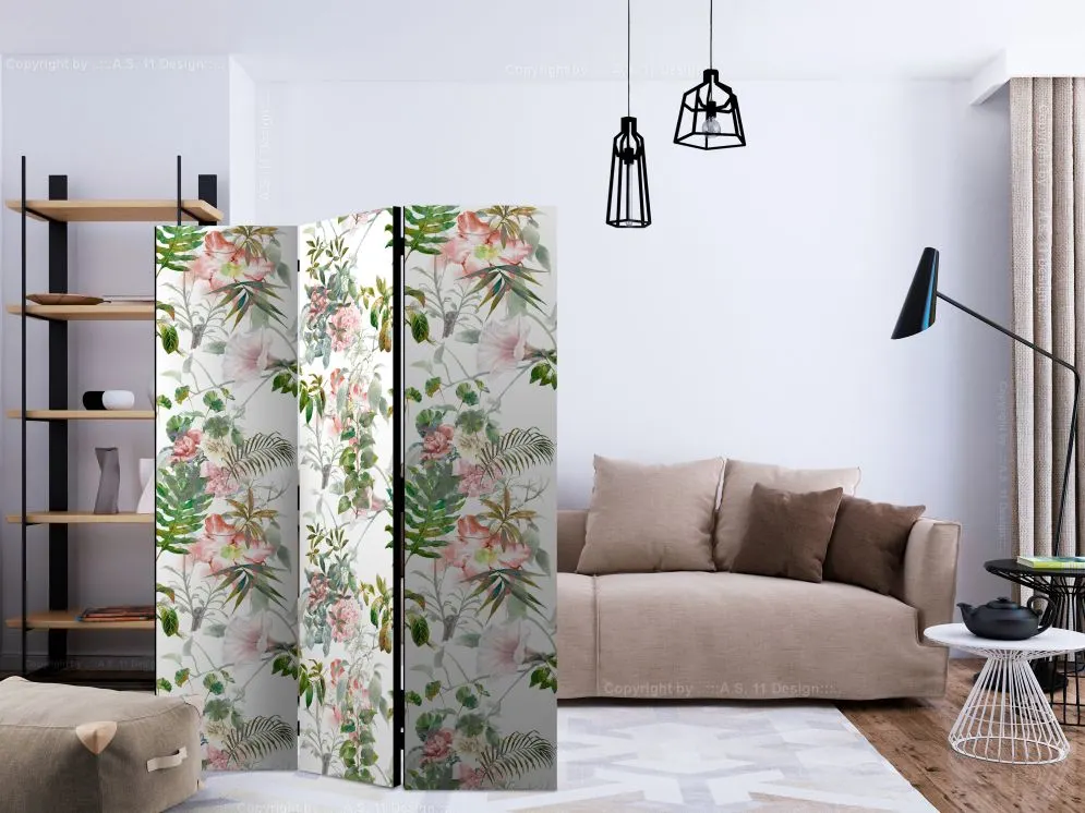 Parawan dwustronny Kwiaty 135x172 cm 3-częściowy szary | MIRAT.