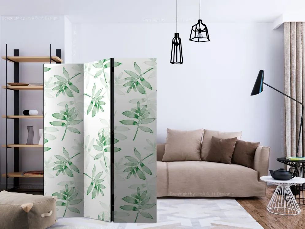 Parawan dwustronny Liście 135x172 cm 3-częściowy biały | MIRAT.