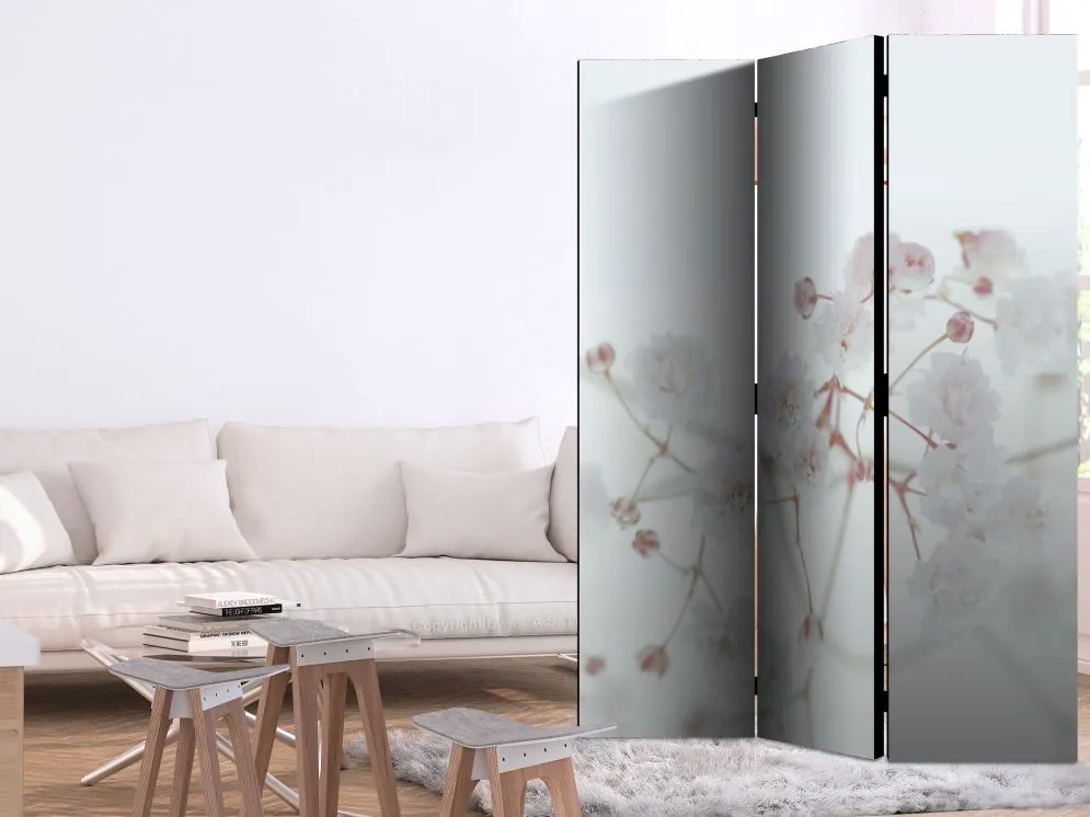 Parawan akustyczny Kwiaty 135x172 cm 3-częściowy biały | MIRAT.