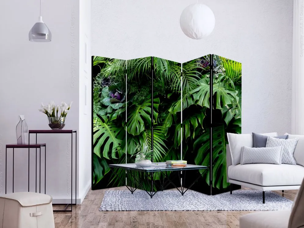 Parawan jednostronny Liście 225x172 cm 5-częściowy zielony | MIRAT.
