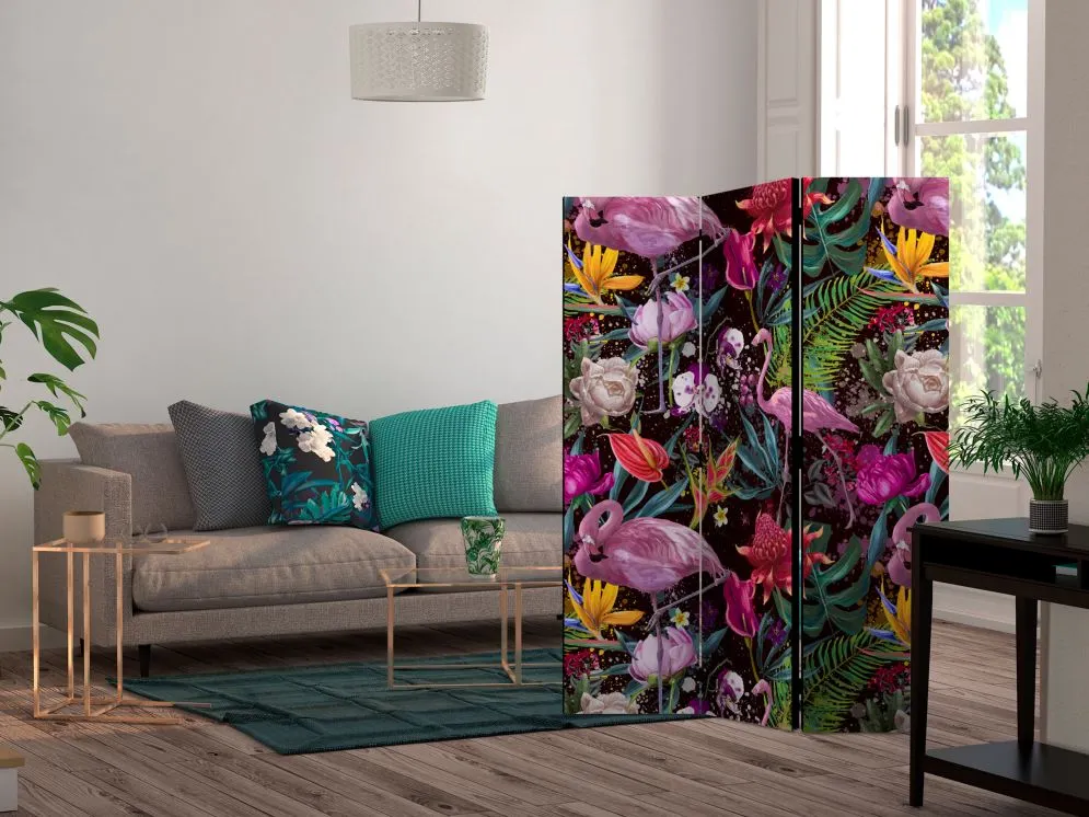 Parawan dwustronny Kwiaty 135x172 cm 3-częściowy brązowy | MIRAT.