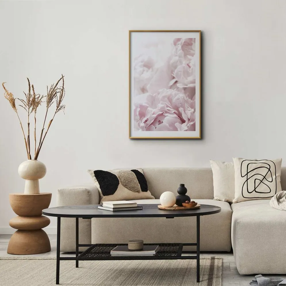Plakat Puszyste peonie 29,7x42 cm z ramą złotą z marginesem | MIRAT.