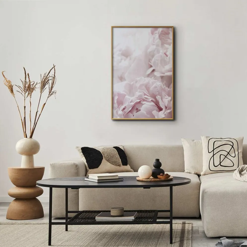 Plakat Puszyste peonie 60x90 cm z ramą złotą bez marginesu | MIRAT.