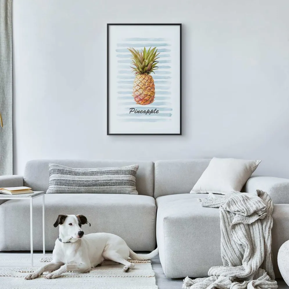 Plakat Ananas i paski 40x60cm z ramą czarną z marginesem | MIRAT.  kolekcja b-B-0348-ao-a