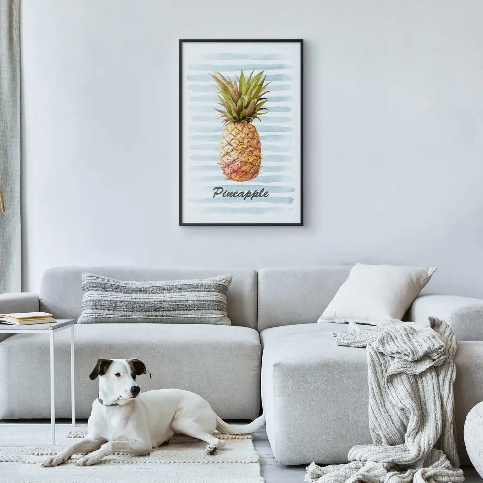 Plakat Ananas i paski 29,7x42cm z ramą czarną bez marginesu | MIRAT.  kolekcja b-B-0348-ao-a