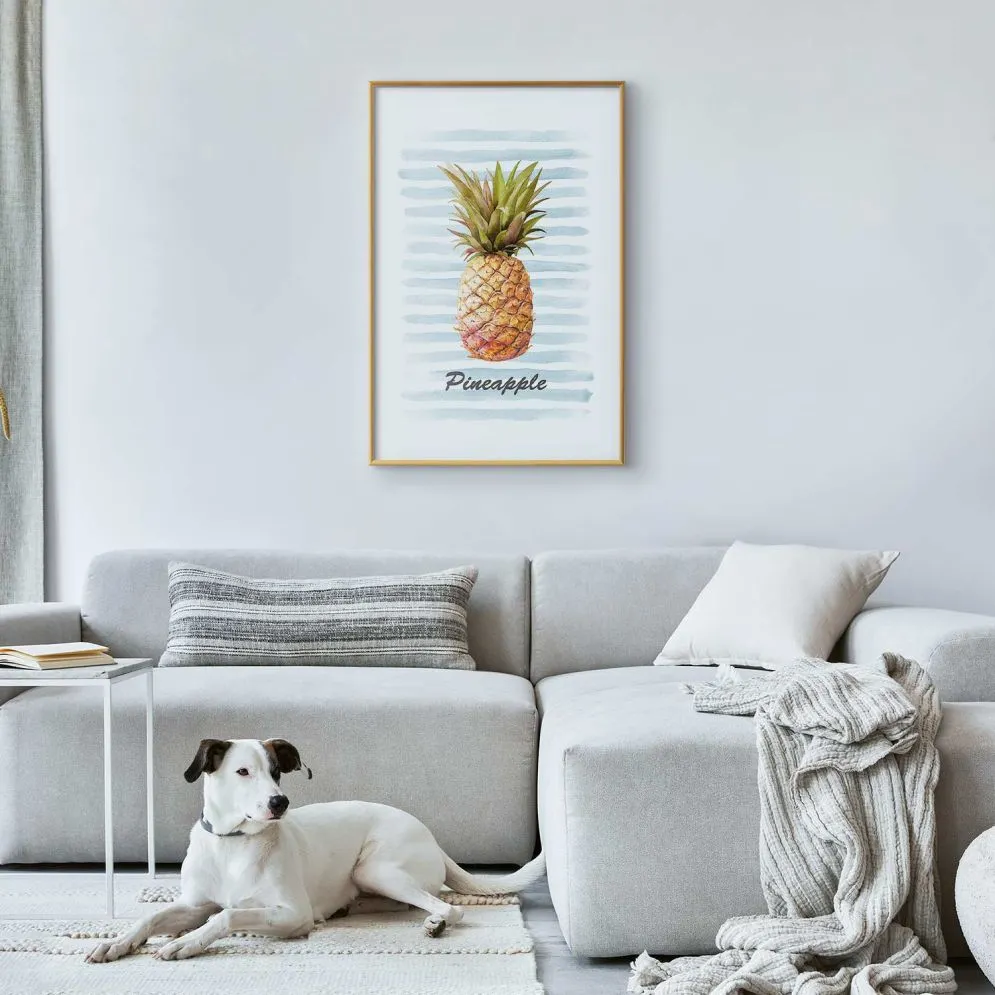 Plakat Ananas i paski 21x30cm z ramą złotą z marginesem | MIRAT.  kolekcja b-B-0348-ao-a