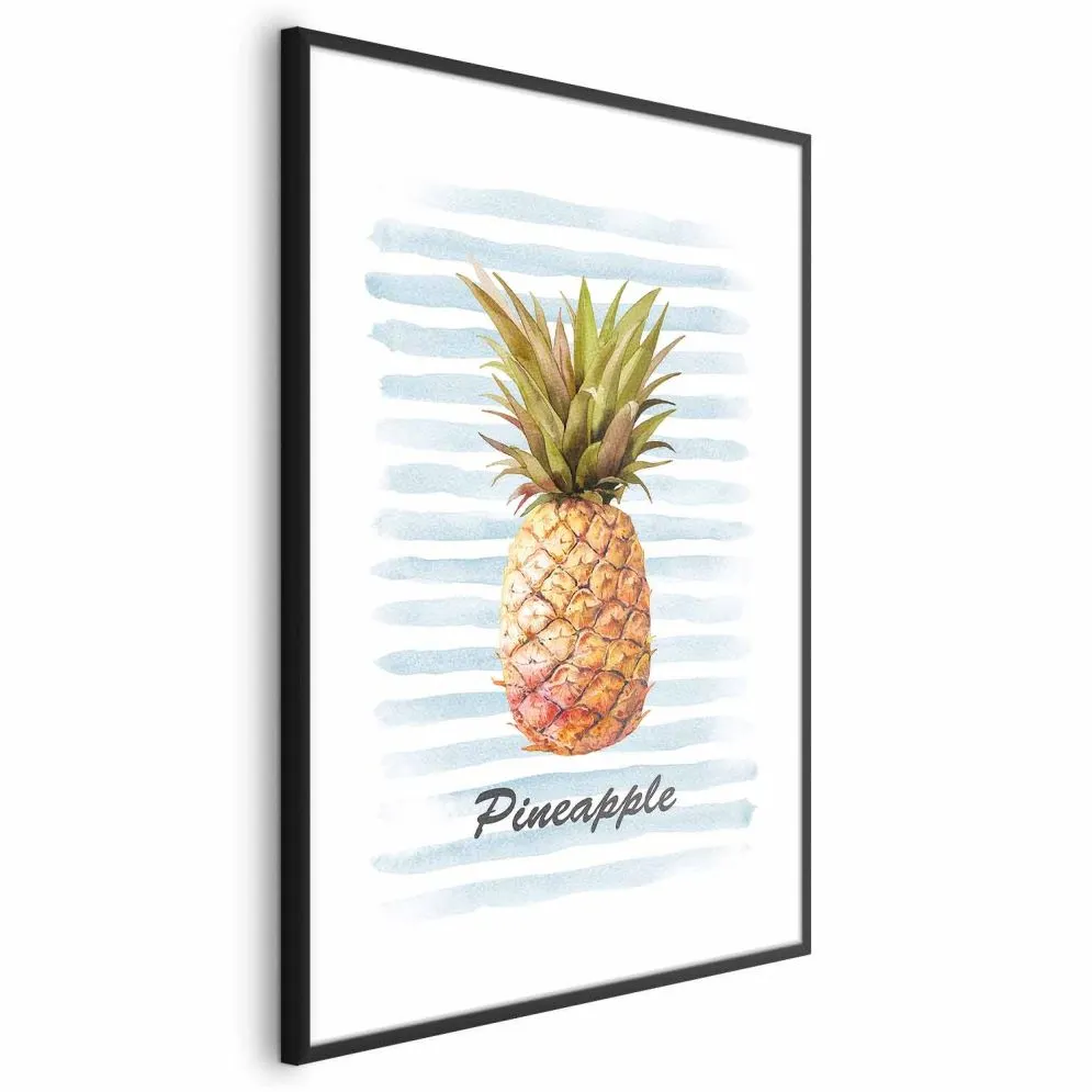 Plakat Ananas i paski 40x60cm z ramą czarną z marginesem | MIRAT.  kolekcja b-B-0348-ao-a