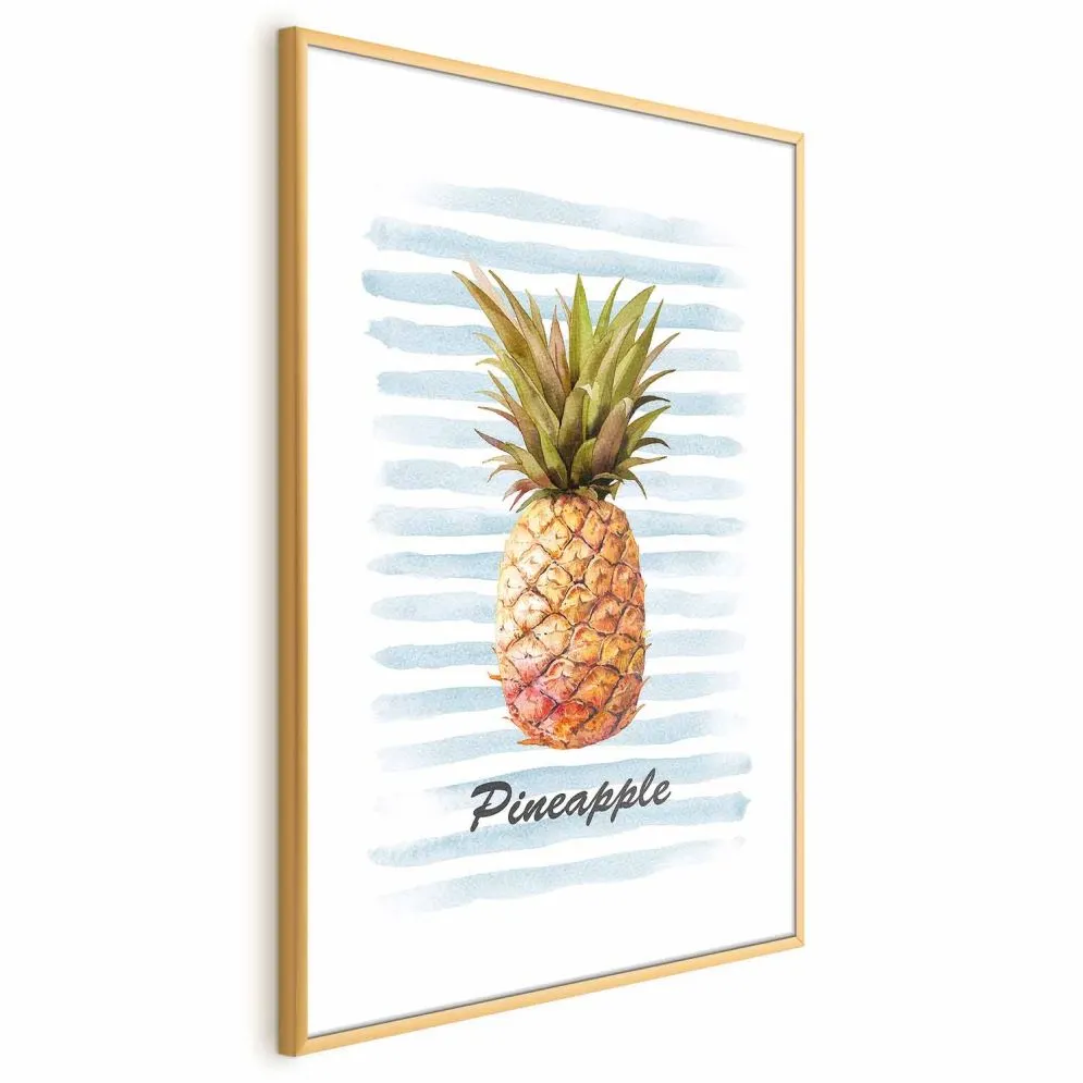 Plakat Ananas i paski 21x30cm z ramą złotą z marginesem | MIRAT.  kolekcja b-B-0348-ao-a