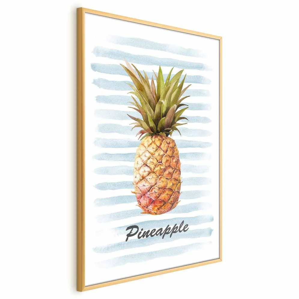 Plakat Ananas i paski 21x30cm z ramą złotą bez marginesu | MIRAT. kolekcja b-B-0348-ao-a