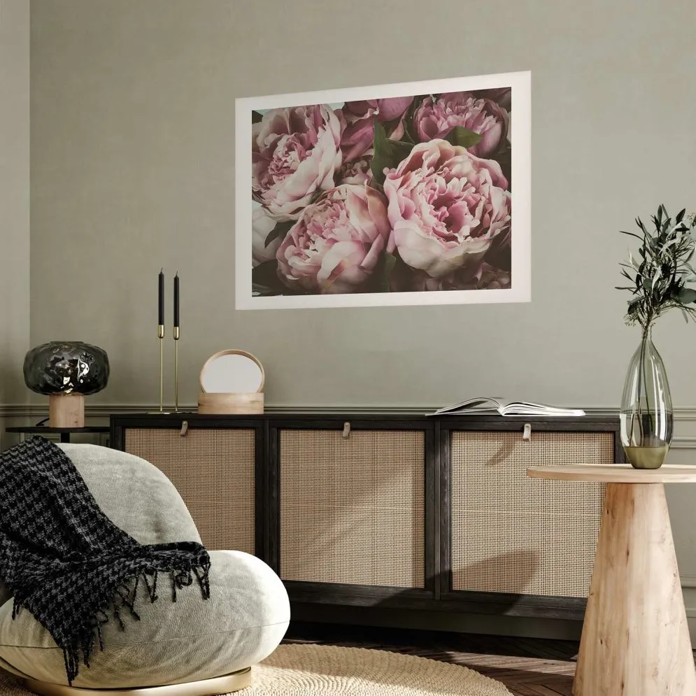 Plakat Różowe piwonie 90x60 cm bez ramy z marginesem | MIRAT.