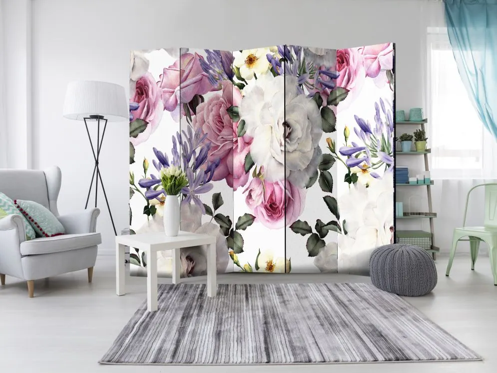 Parawan akustyczny Kwiaty 225x172 cm 3-częściowy szary | MIRAT.