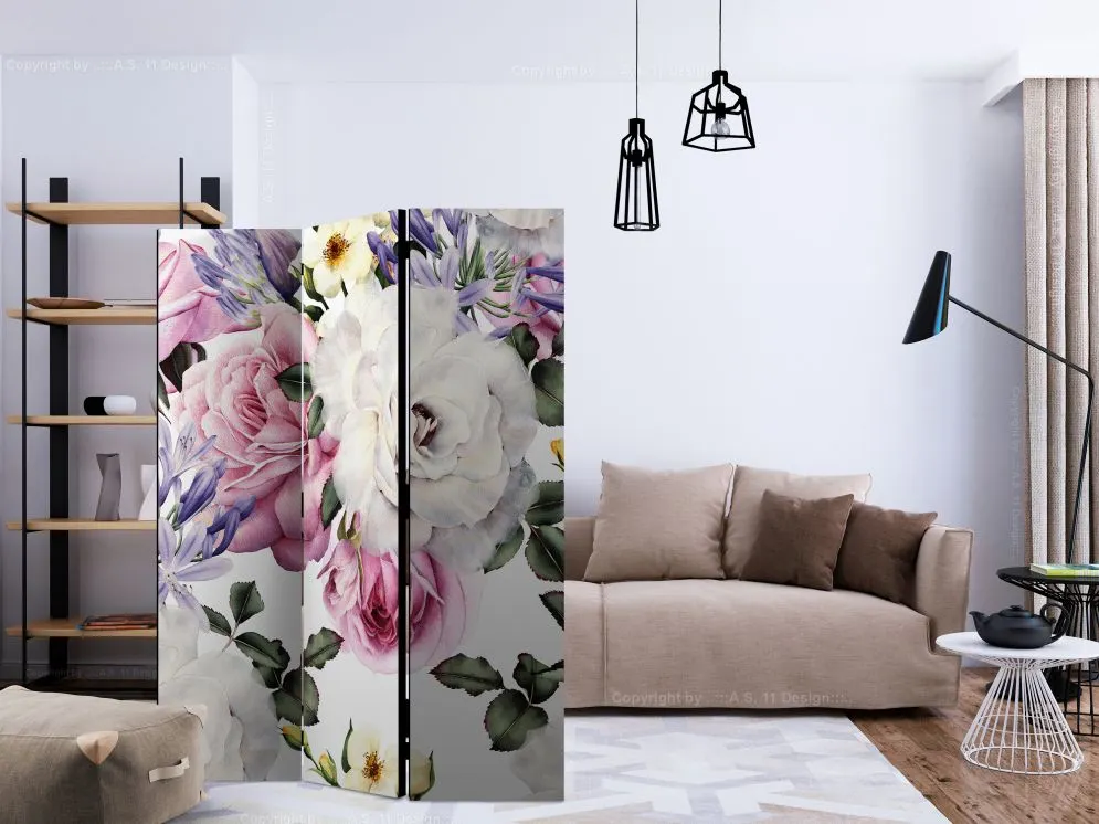 Parawan akustyczny Kwiaty 135x172 cm 3-częściowy wielokolorowy | MIRAT.