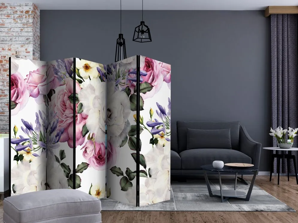 Parawan jednostronny Kwiaty 225x172 cm 5-częściowy wielokolorowy | MIRAT.