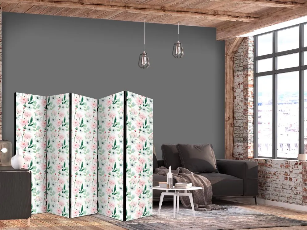 Parawan jednostronny Kwiaty 225x172 cm 5-częściowy wielokolorowy | MIRAT.
