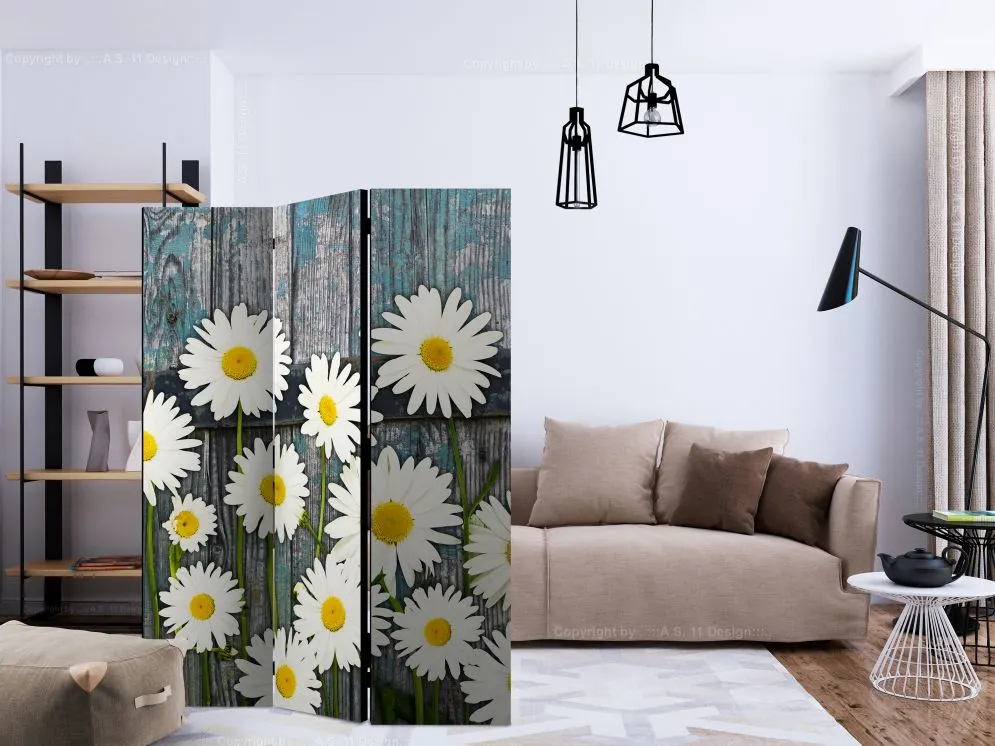 Parawan jednostronny Kwiaty 135x172 cm 3-częściowy biały | MIRAT.