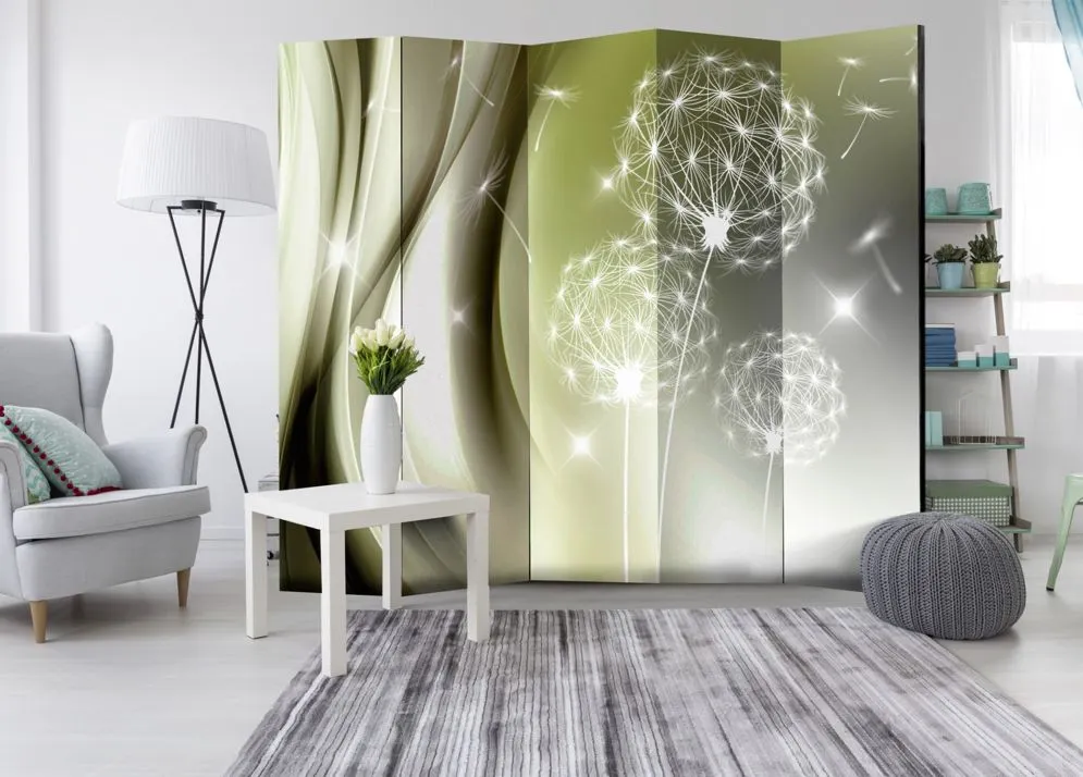 Parawan jednostronny Kwiaty 225x172 cm 5-częściowy biały | MIRAT.