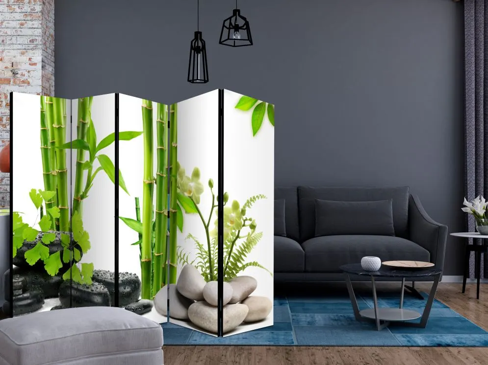 Parawan jednostronny Orient 225x172 cm 5-częściowy zielony | MIRAT.