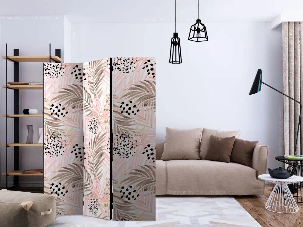 Parawan akustyczny Kwiaty 135x172 cm 3-częściowy beżowy | MIRAT.