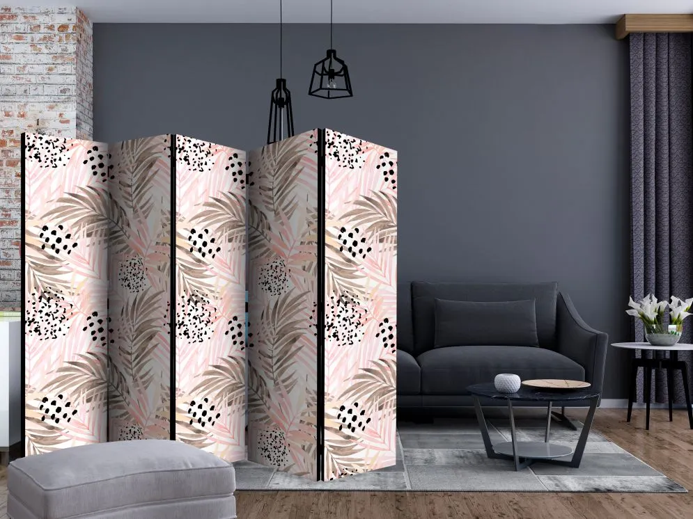 Parawan dwustronny Kwiaty 225x172 cm 5-częściowy beżowy | MIRAT.