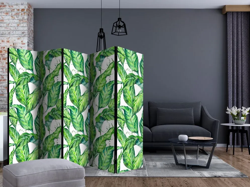 Parawan dwustronny Liście 225x172 cm 5-częściowy zielony | MIRAT.
