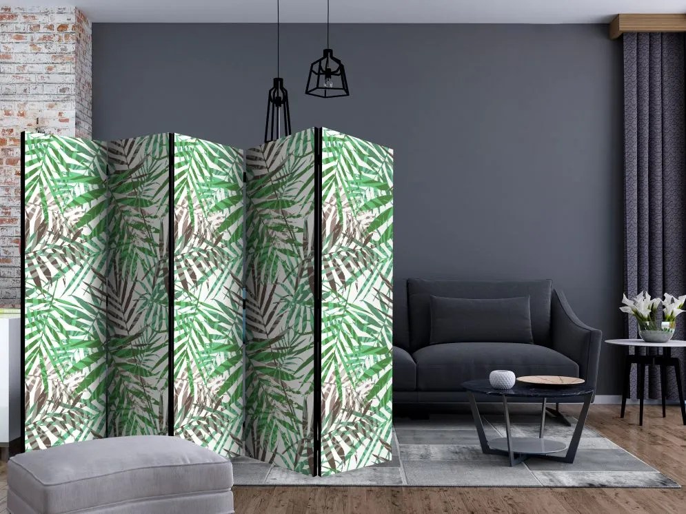 Parawan dwustronny Liście 225x172 cm 5-częściowy zielony | MIRAT.