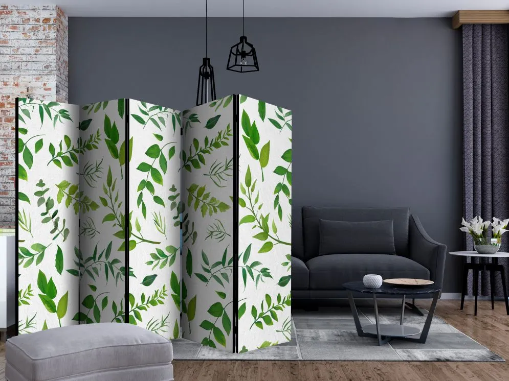 Parawan jednostronny Liście 225x172 cm 5-częściowy zielony | MIRAT.