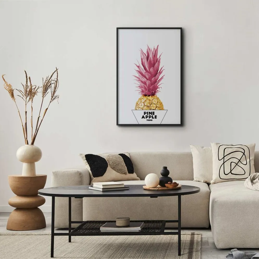 Plakat złotą ananas 40x60 cm z ramą czarną bez marginesu | MIRAT.